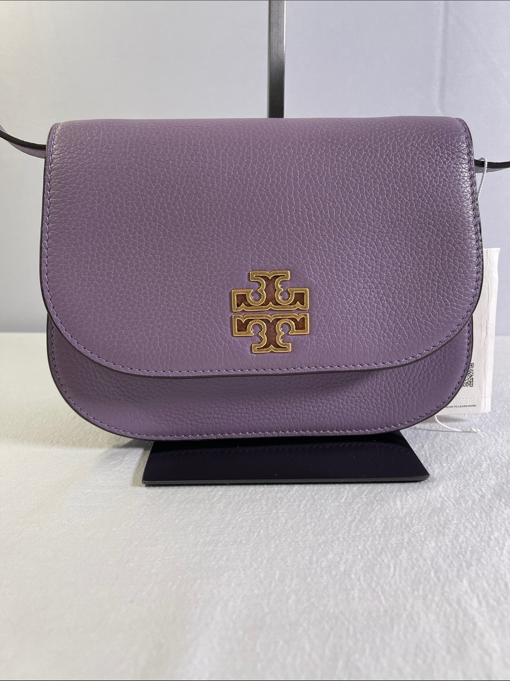 NWT Tory Burch Britten Small Saddle Bag Allium Purple Pebbled Leather Crossbody